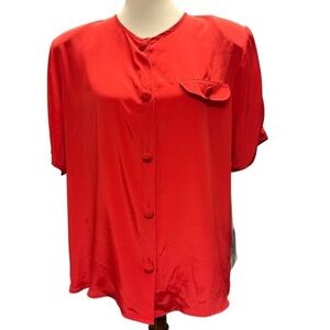 NWT Gianna Vintage Red Short Sleeve Button Down Shirt Blouse - Size 12